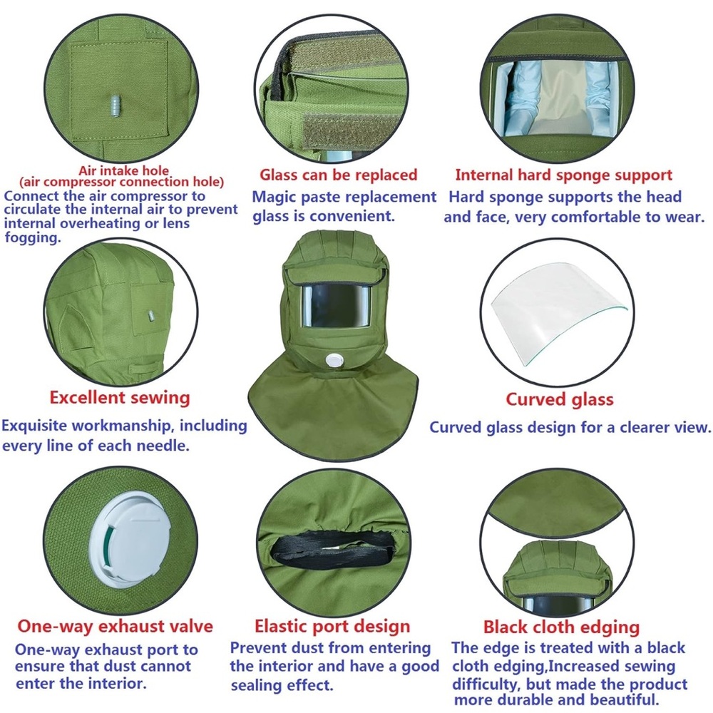 Sand Blasting Hood Cap, Canvas Shawl Sandblaster Protective Gear Mask Anti-dust - Picture 9 of 11